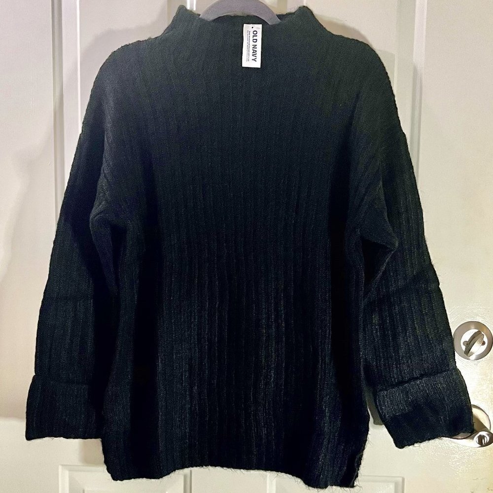 NWT Old Navy Tunic Length Rib Mock Neck Black Jack Sweater Women’s Size S